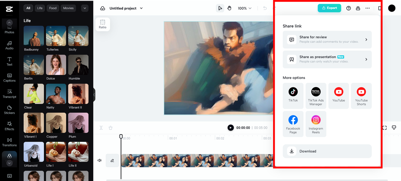 Export and share